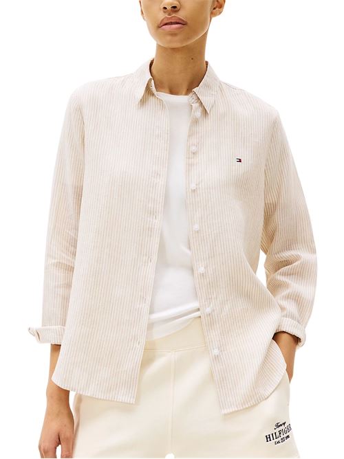 Camicia donna avorio in lino Tommy Hilfiger | WW0WW44697Z00